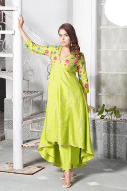 Love Bird Hi-Lo V Neck Embroidered Kurta Set