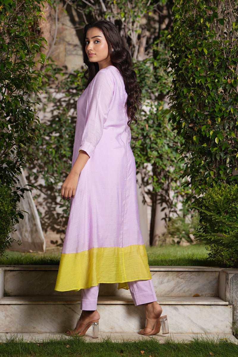 Lilac Round Neck Quilted A-Line Kurta Set