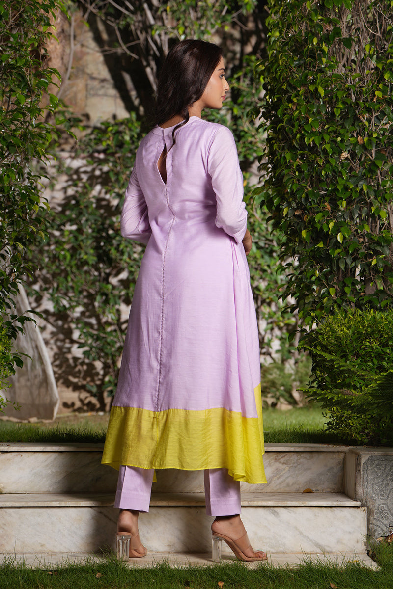 Lilac Round Neck Quilted A-Line Kurta Set