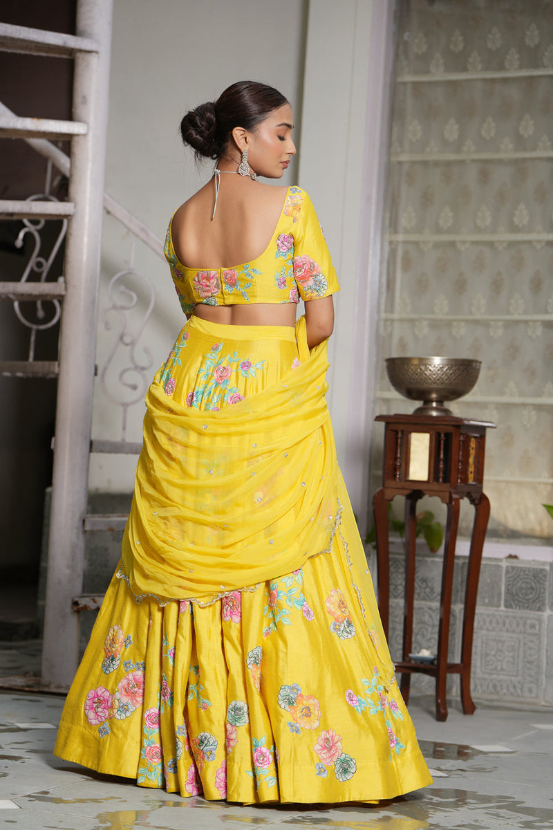 Empire Yellow Applique Lehenga Set