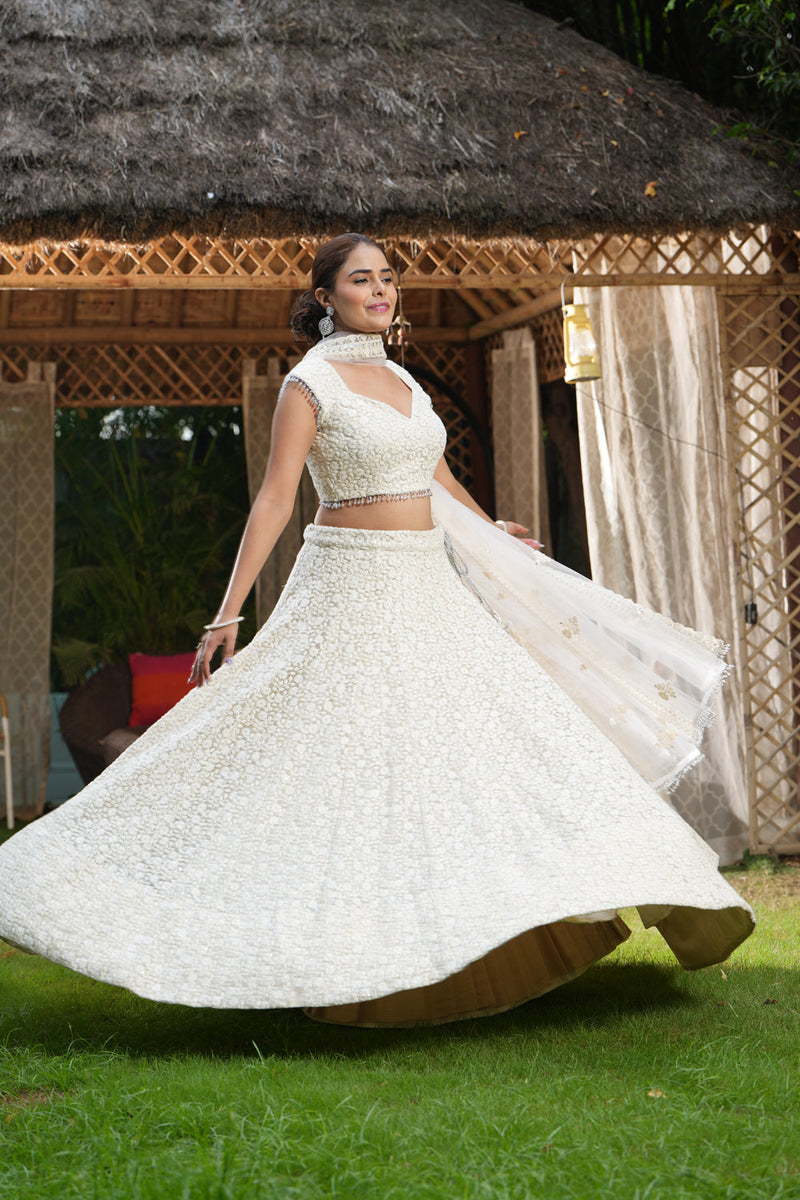 Ivory Embroidered Lehenga Set