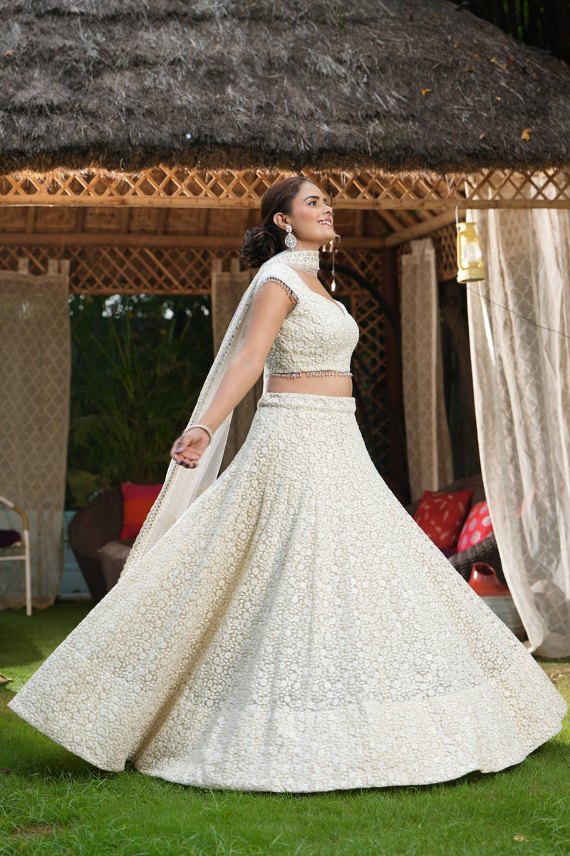 Ivory Embroidered Lehenga Set