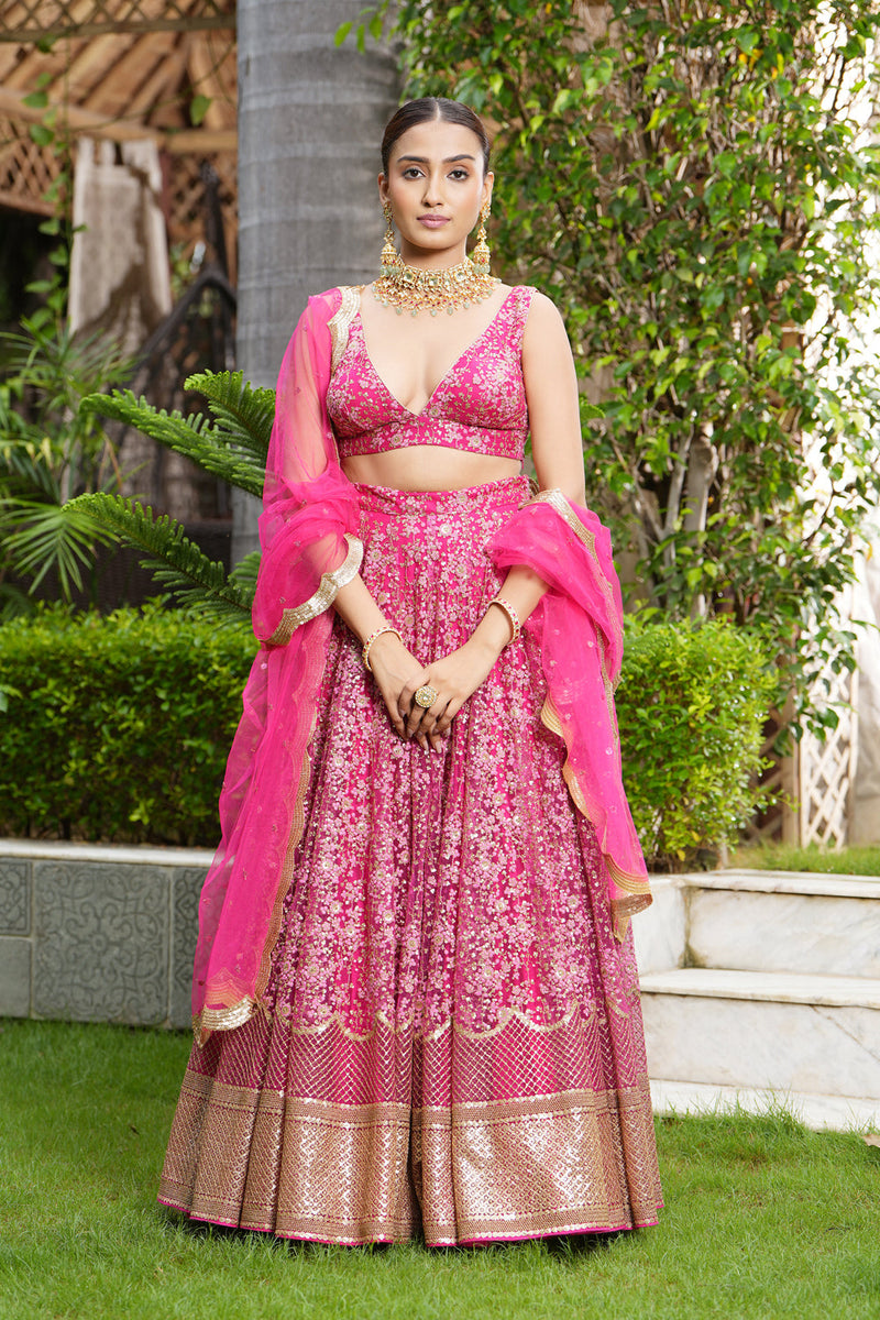 Beetroot Embroidered Lehenga Set