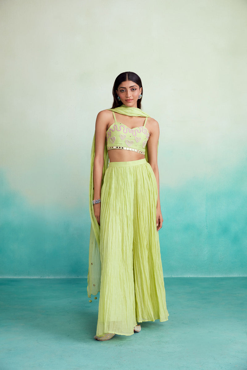 Pink Embellished & Printed Crop Top with Sharara