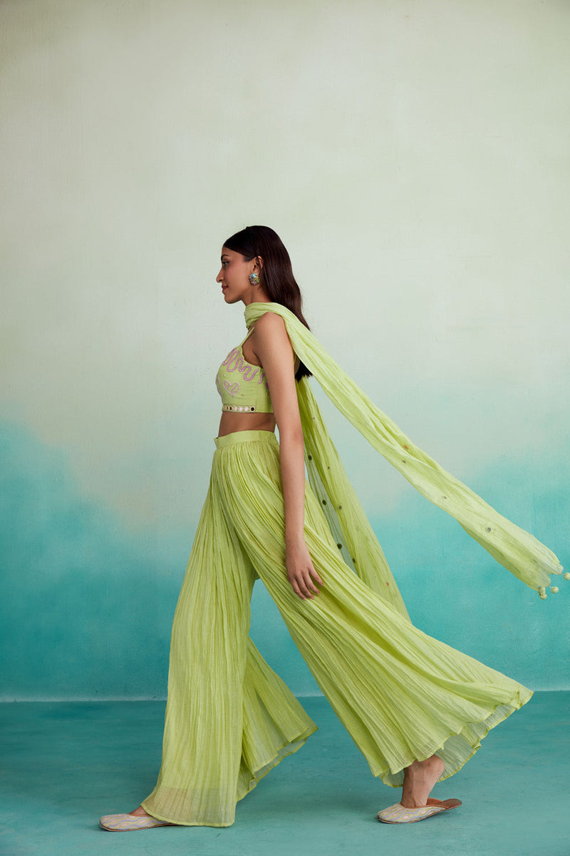 Micropleated Sharara Pants