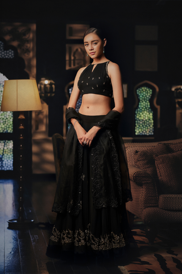 BLACK GEORGETTE SKIRT WITH BLOUSE