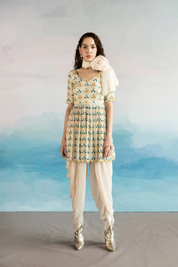 Floral Print Peplum Kurta Dhoti Set Estie Couture