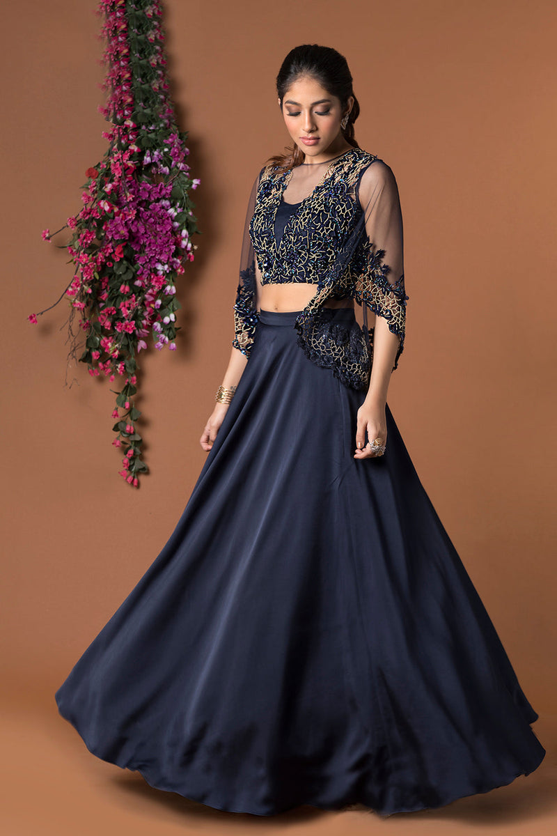 Blue Crop Top With Skirt Set