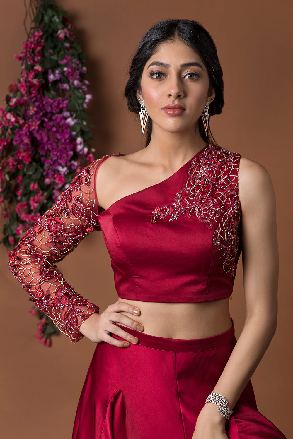 Red Crop Top With Pants Set Estie Couture