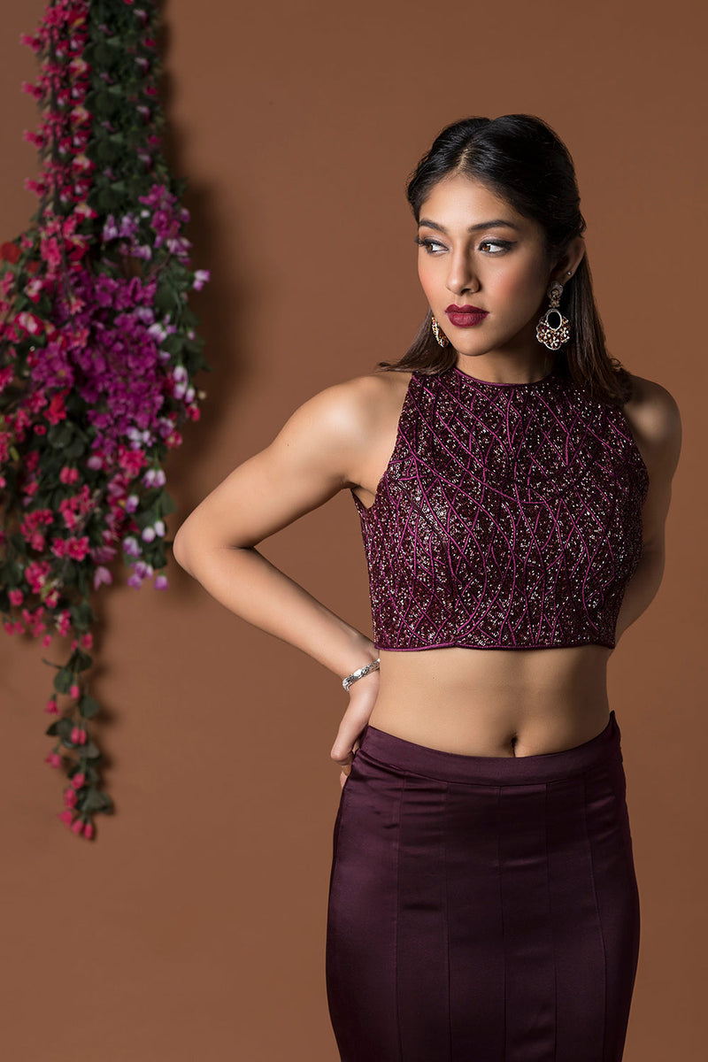 Wine Ctop Top With Ruffle Skirt