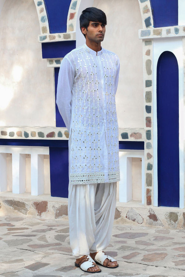 Vista White Mirror Kurta With Salwar And Mirrored Stawl