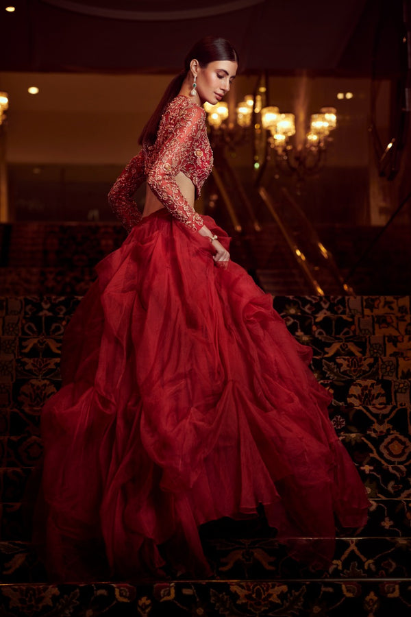 Cherry Red Lehenga Set