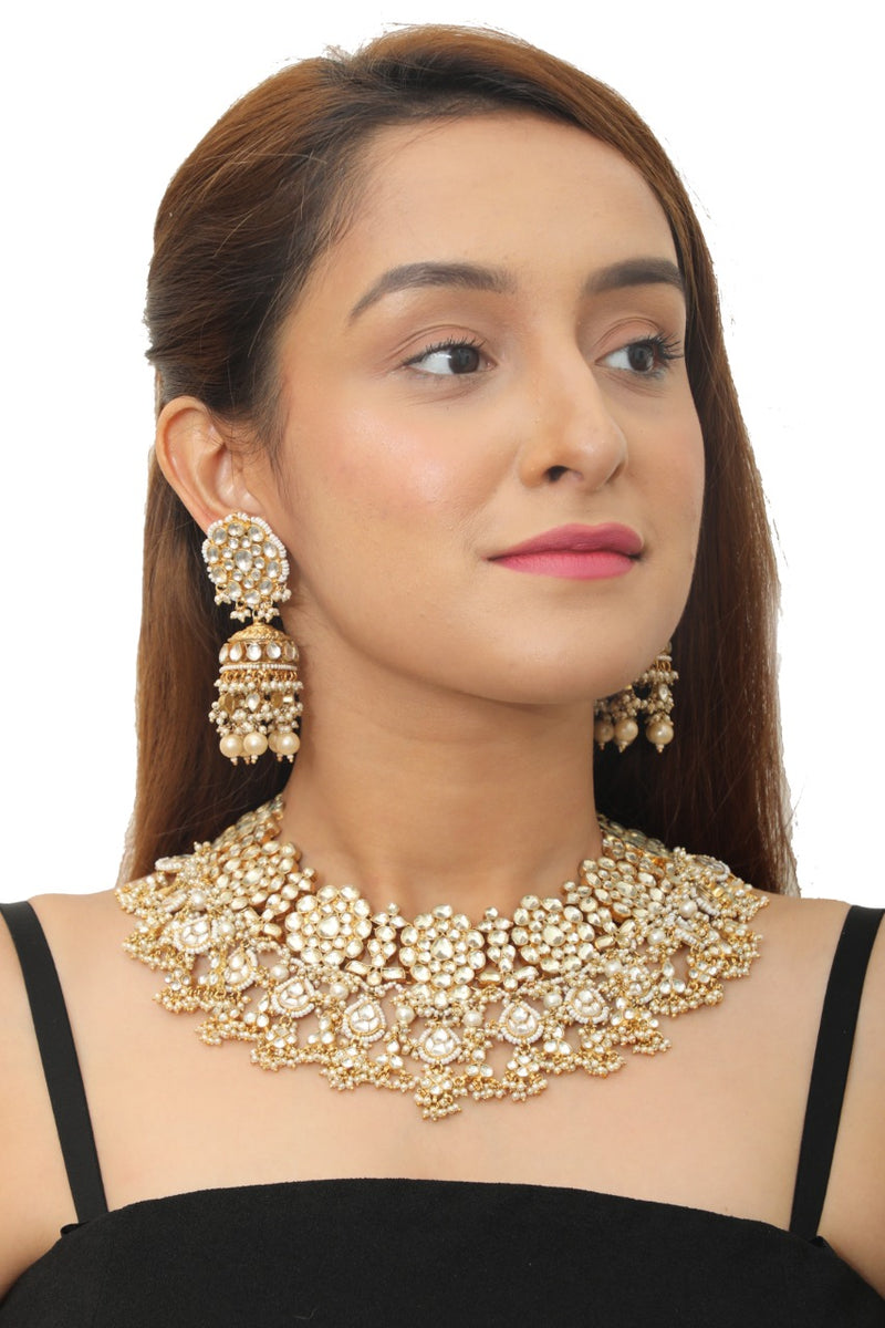 YELLOW AND WHITE JADTAR STONE DOUBLE NECKLACE SET