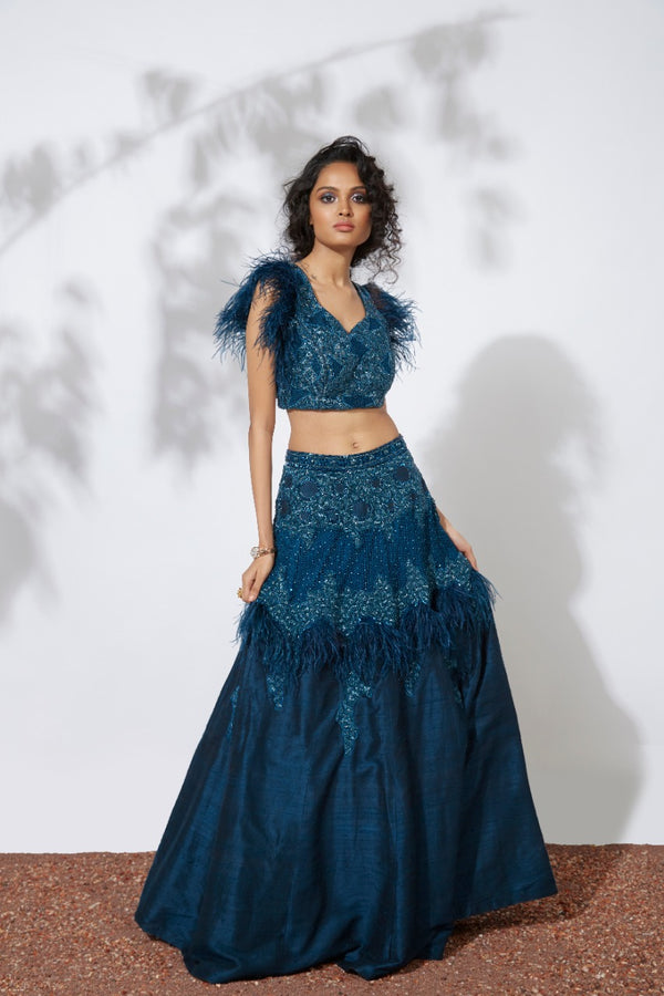 TEAL FEATHER LEHENGA CHOLI SET