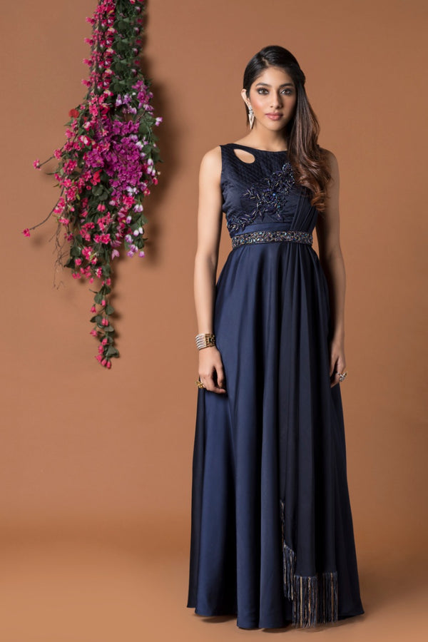 NAVY BLUE DRAPED GOWN