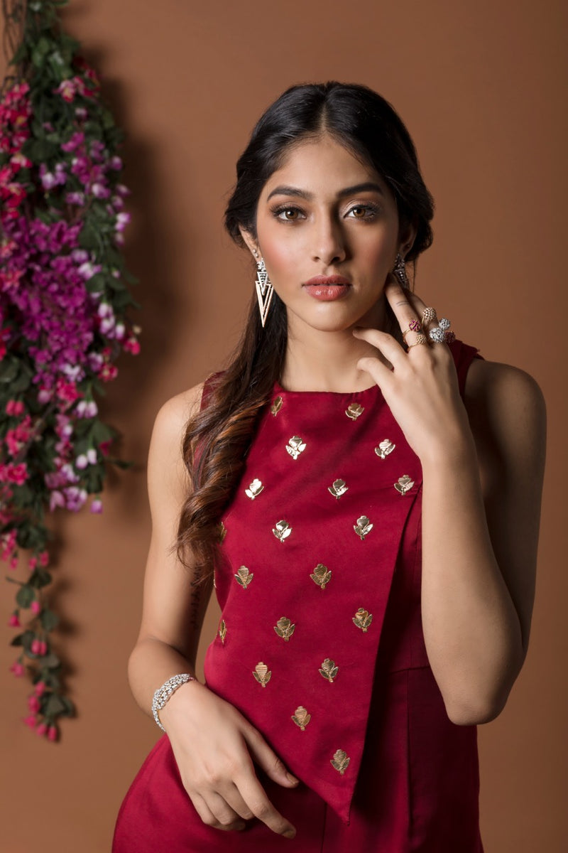 Red shop overlay jumpsuit