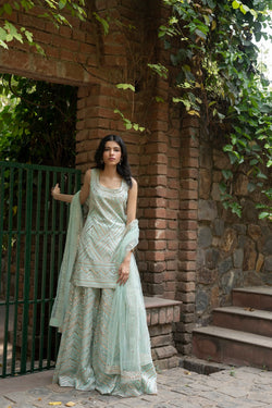 Mint Green Organza Sharara Set