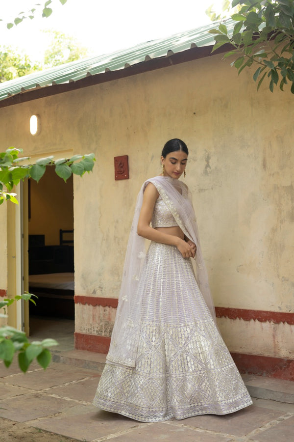 Lavender Net Lehenga Set