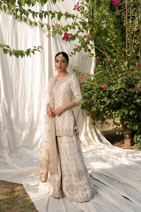 Ivory Raw Silk Sharara Set