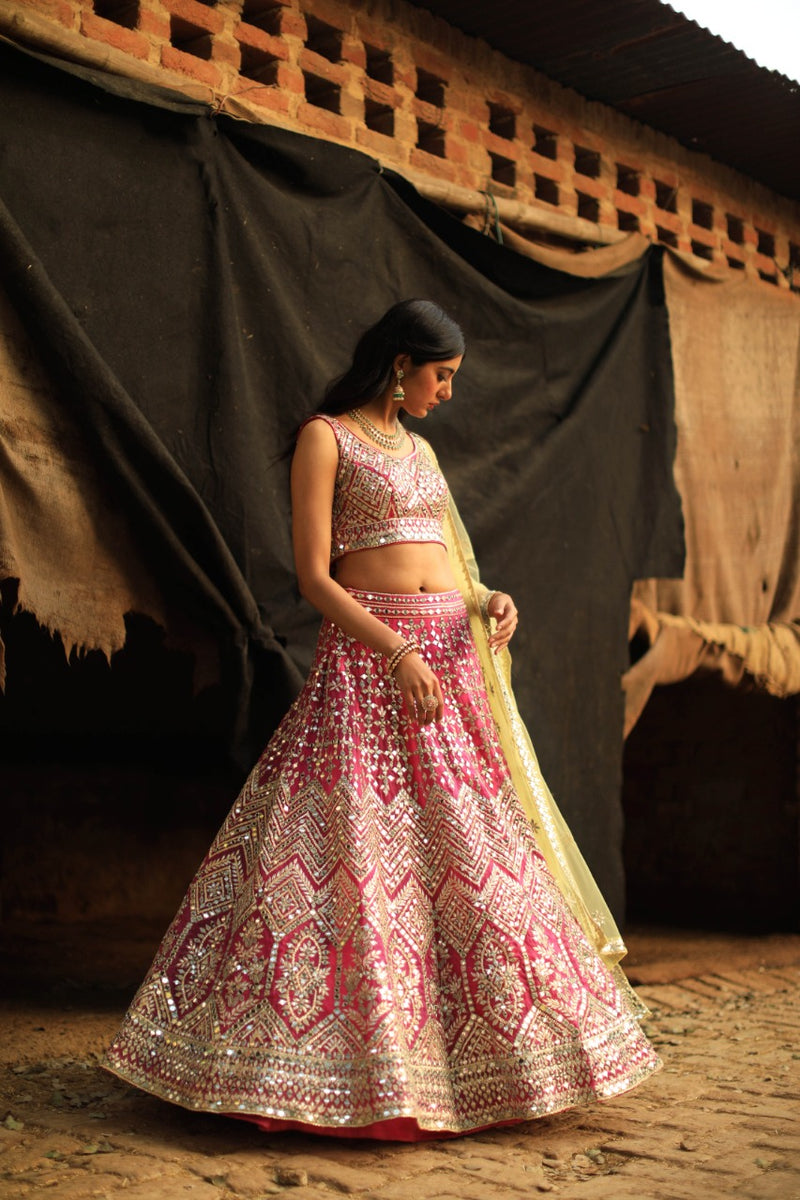 Crimson Organza Lehenga Set