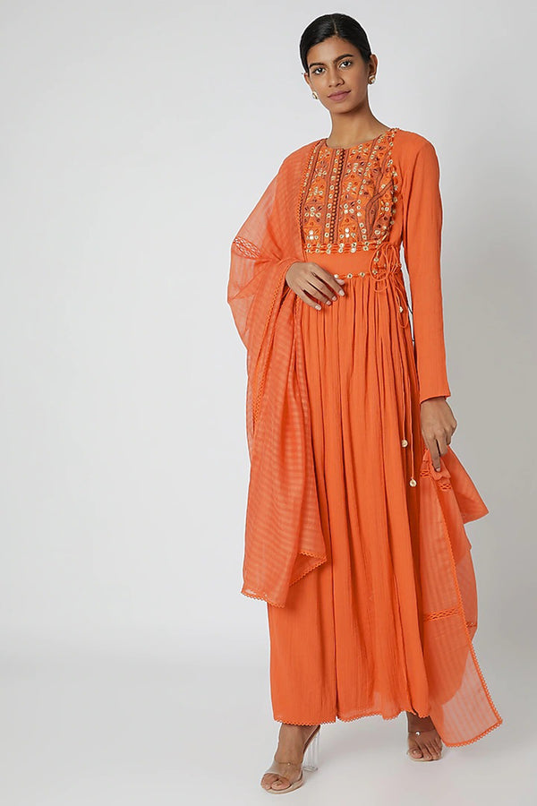Orange Embroidered Anarkali Set