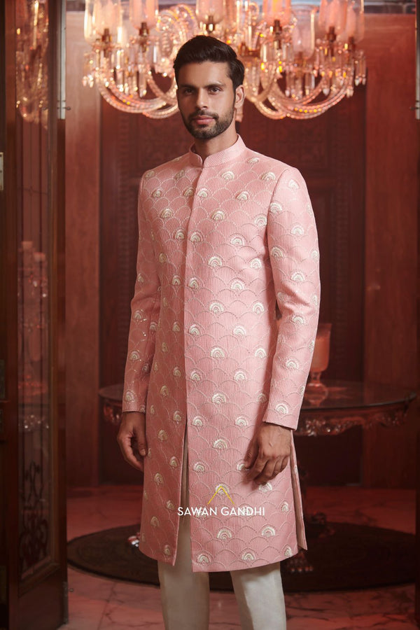 SALMON PINK THREAD WORK SHERWANI