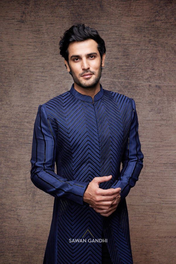 MID NIGHT BLUE CUTDANA WORK SHERWANI