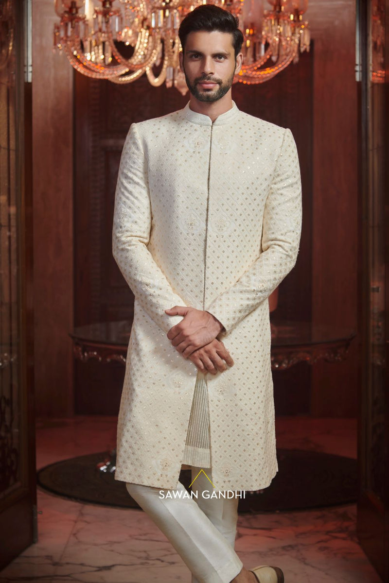 IVORY THREAD WORK SHERWANI