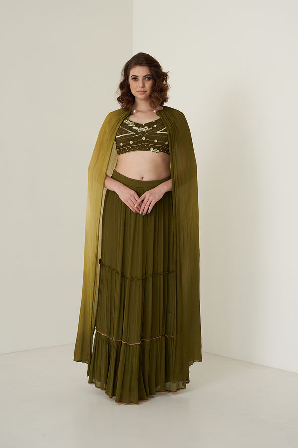 Moss Green Skirt Set