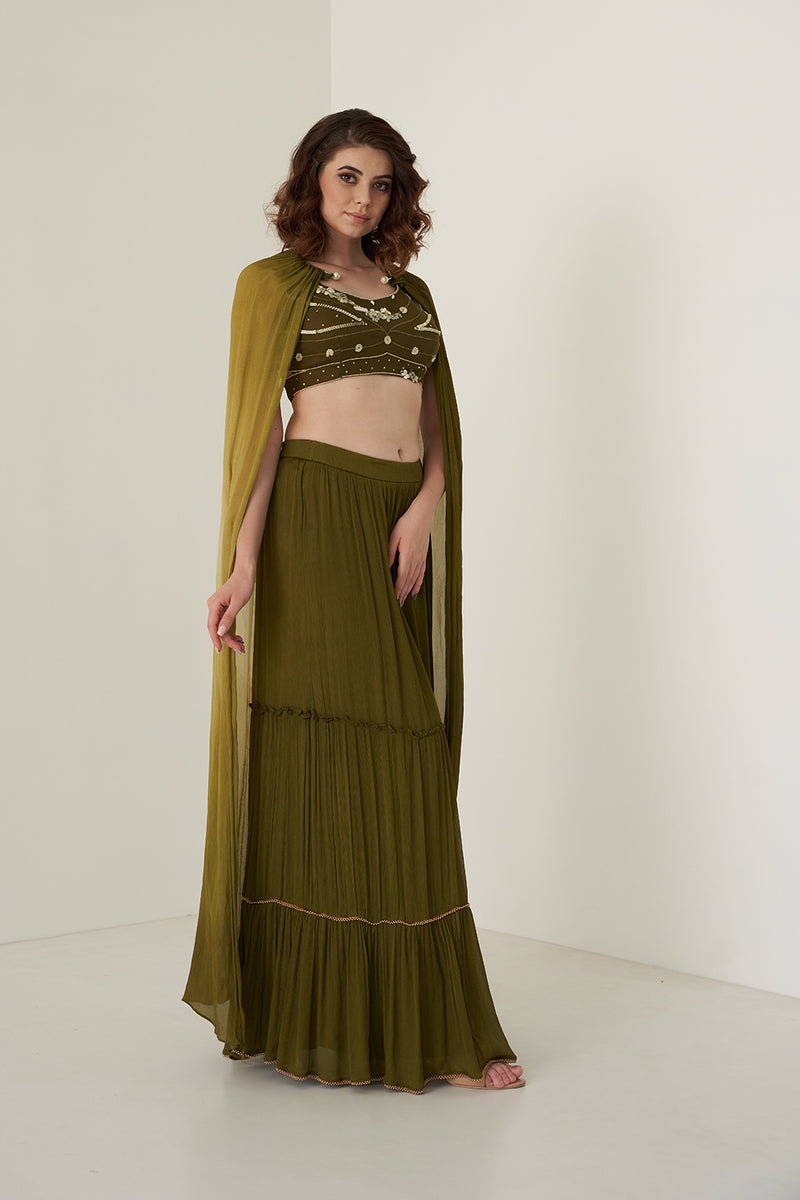 Moss Green Skirt Set