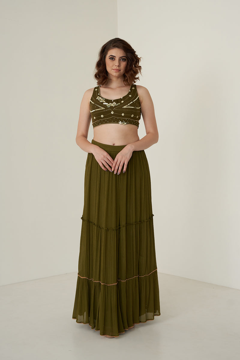 Moss Green Skirt Set