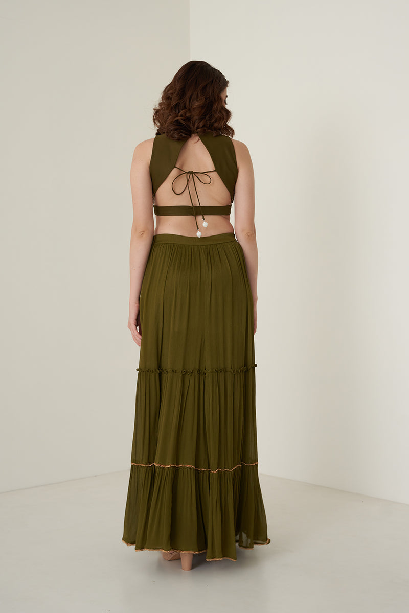 Moss Green Skirt Set