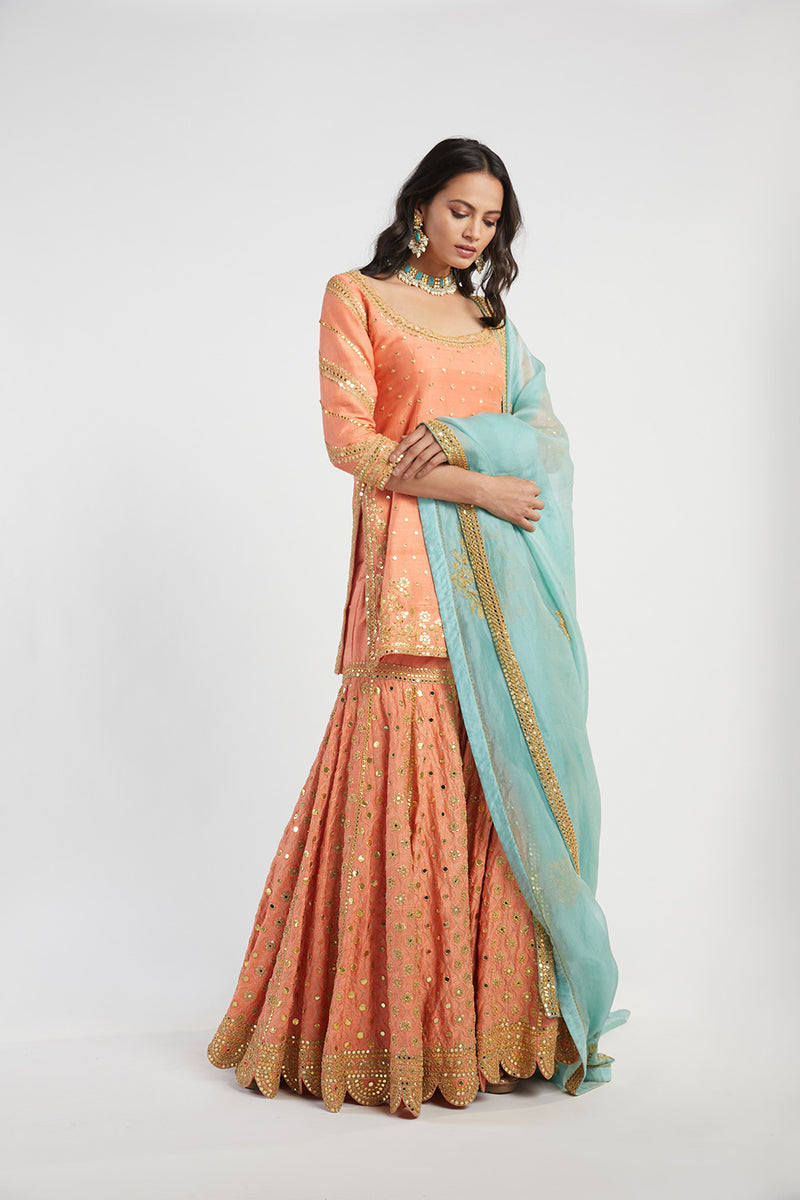 Orange And Blue Sharara Set