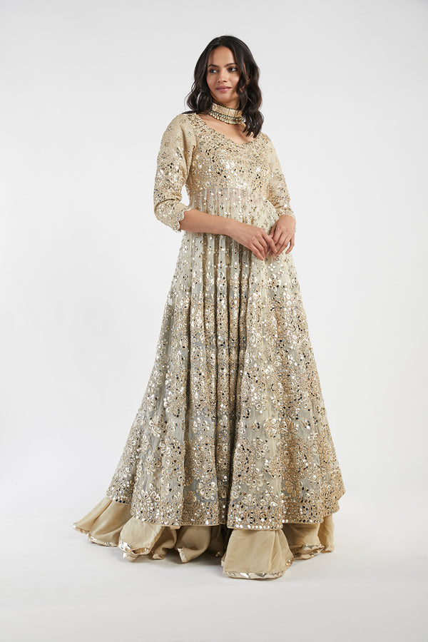 Beige And Golden Embelished  Lehenga Set