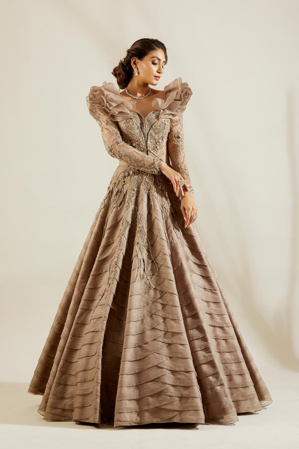 Lenox grey ruffle gown