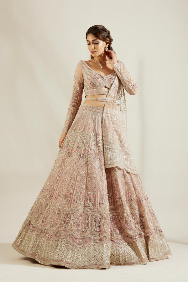 silver mauvish glass embroidered lehenga