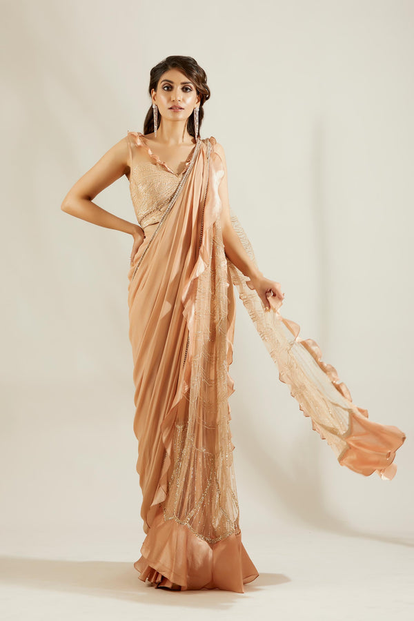 Tuscany gold pre draped saree