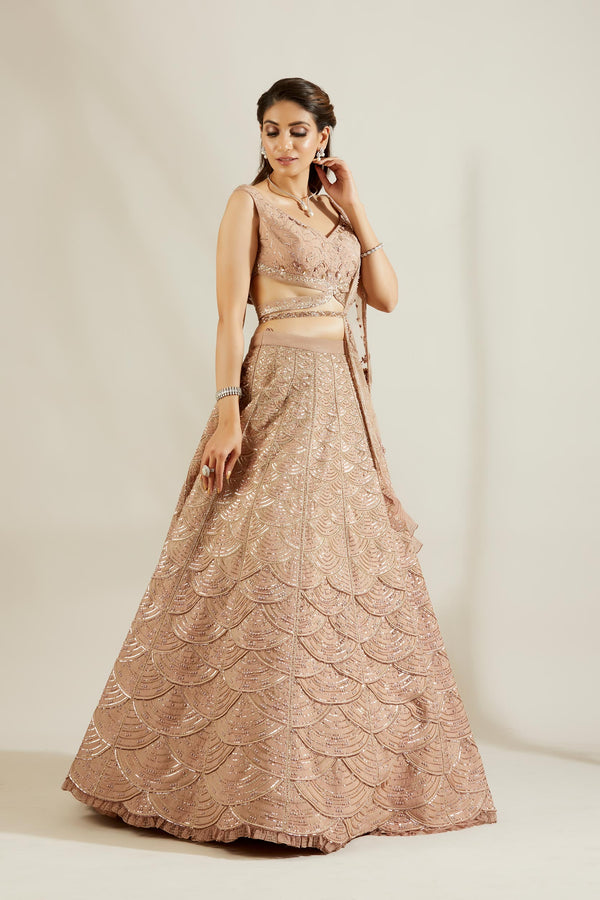 Lavender pearl scalloped lehenga